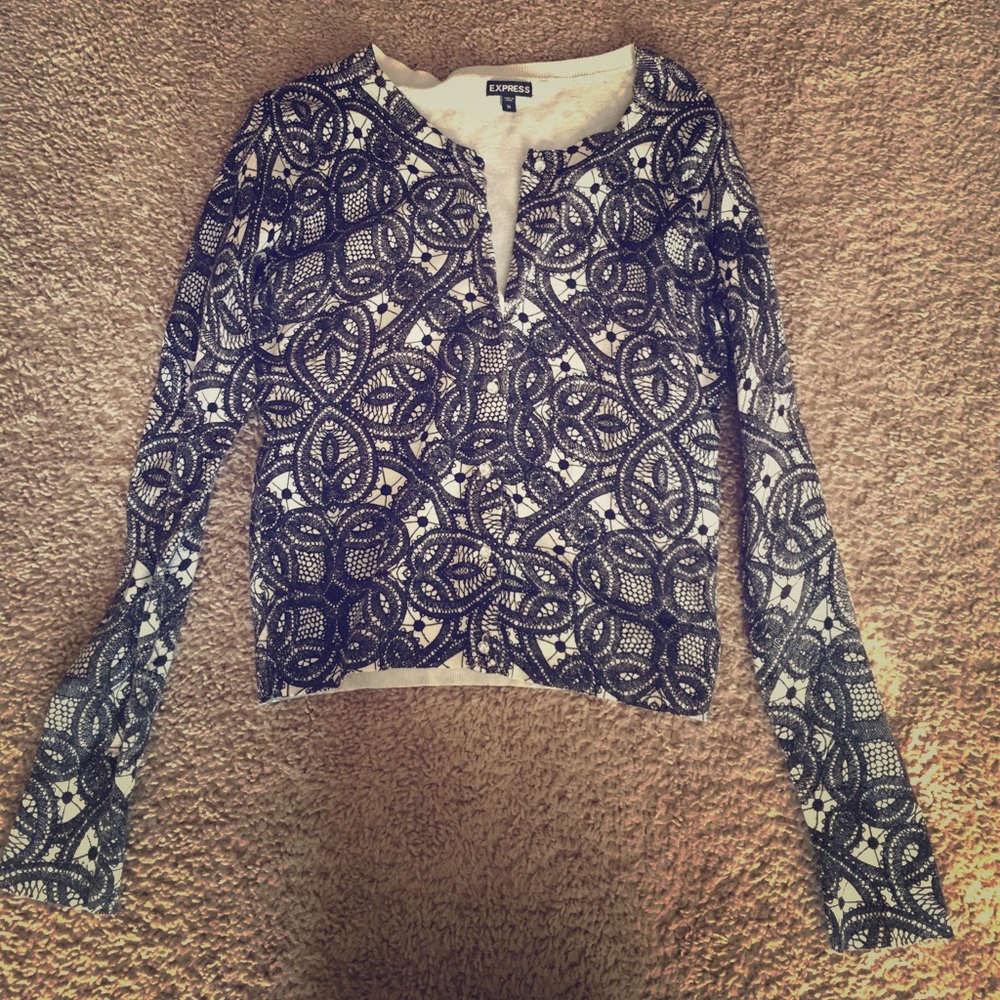 Express Black and White Lace-Style Cardigan